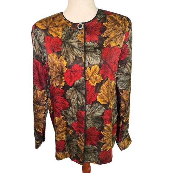 Corey B 100% Silk Shirt Sz 10 Button Up Autumn Leaves Fall Elegant Classy - Picture 1 of 14